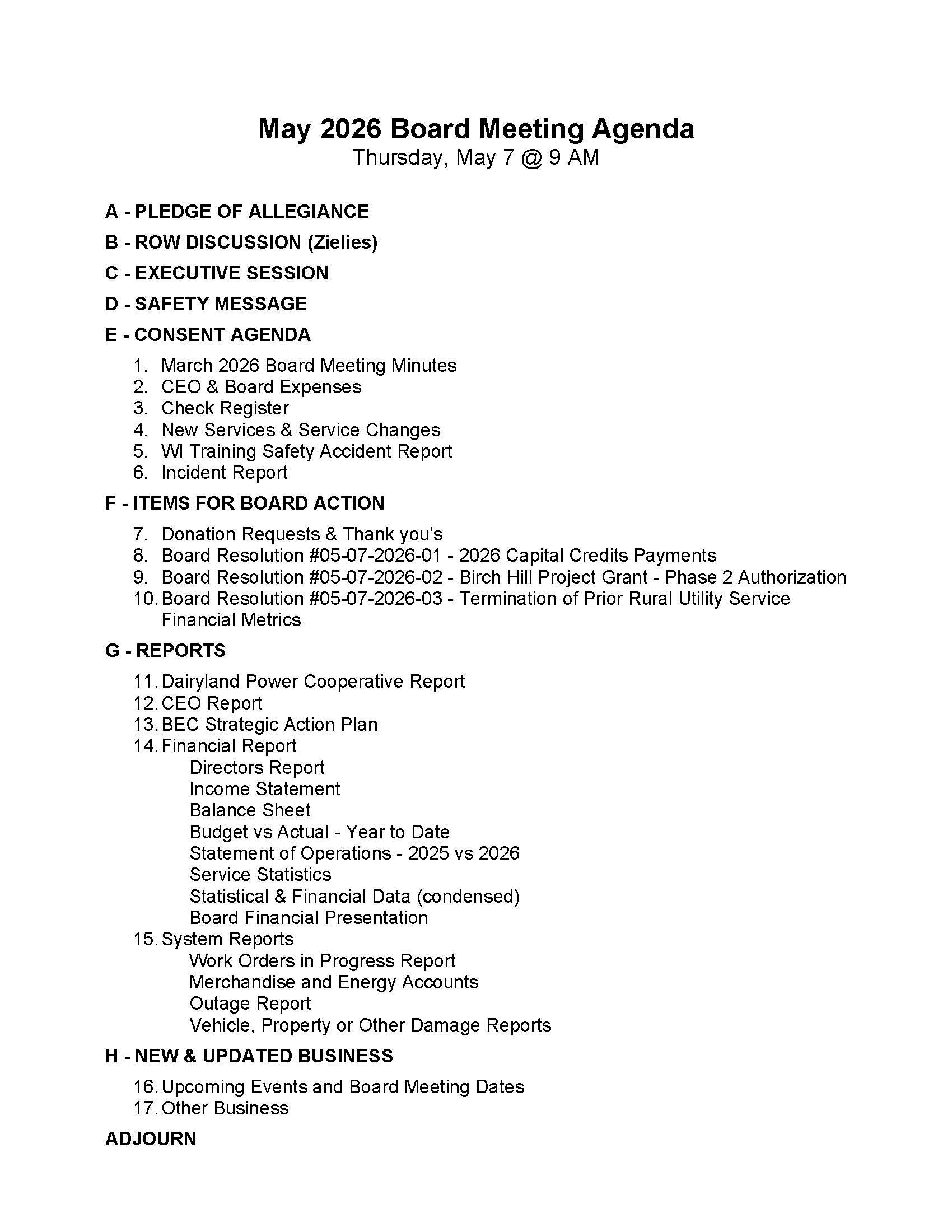 Agenda May 2026