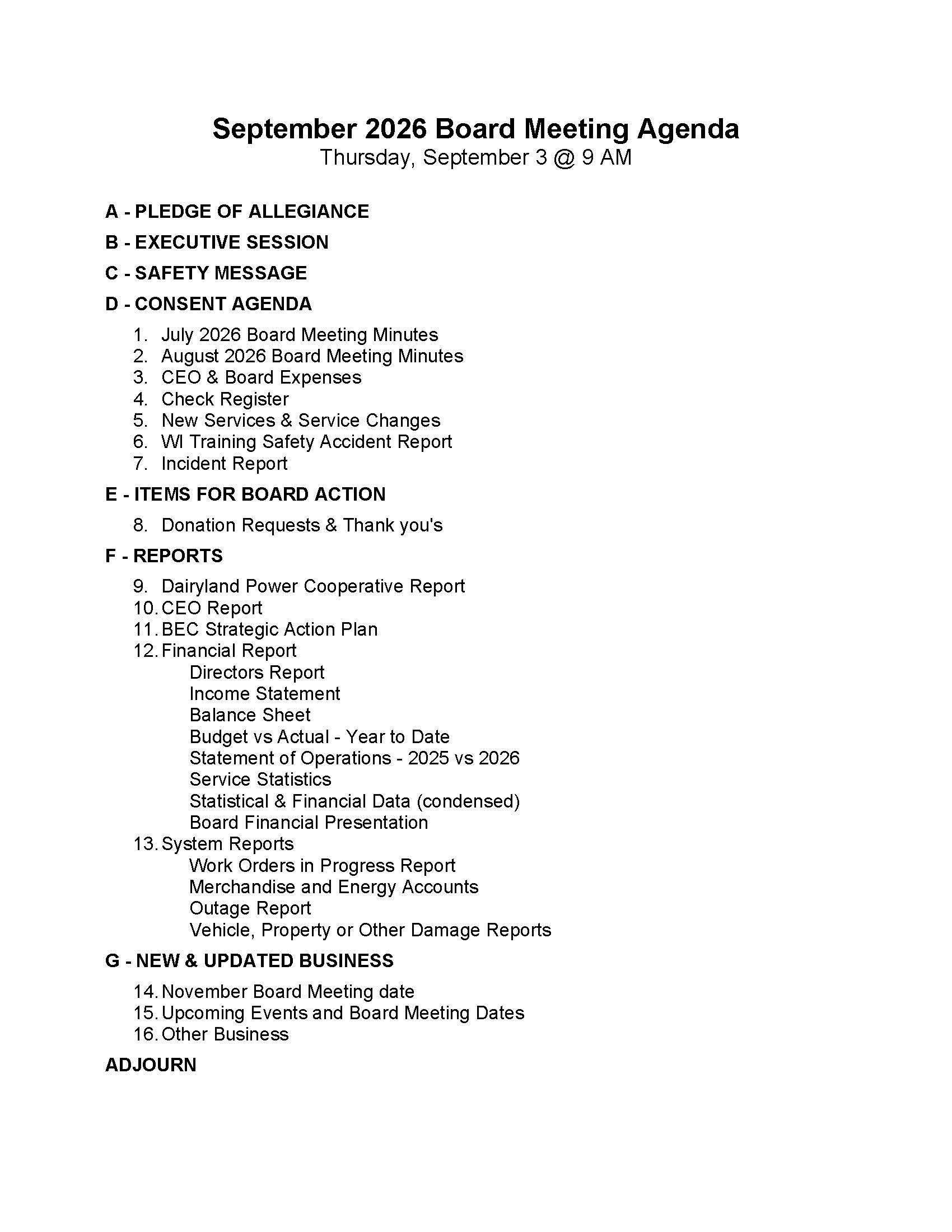 Agenda September 2026