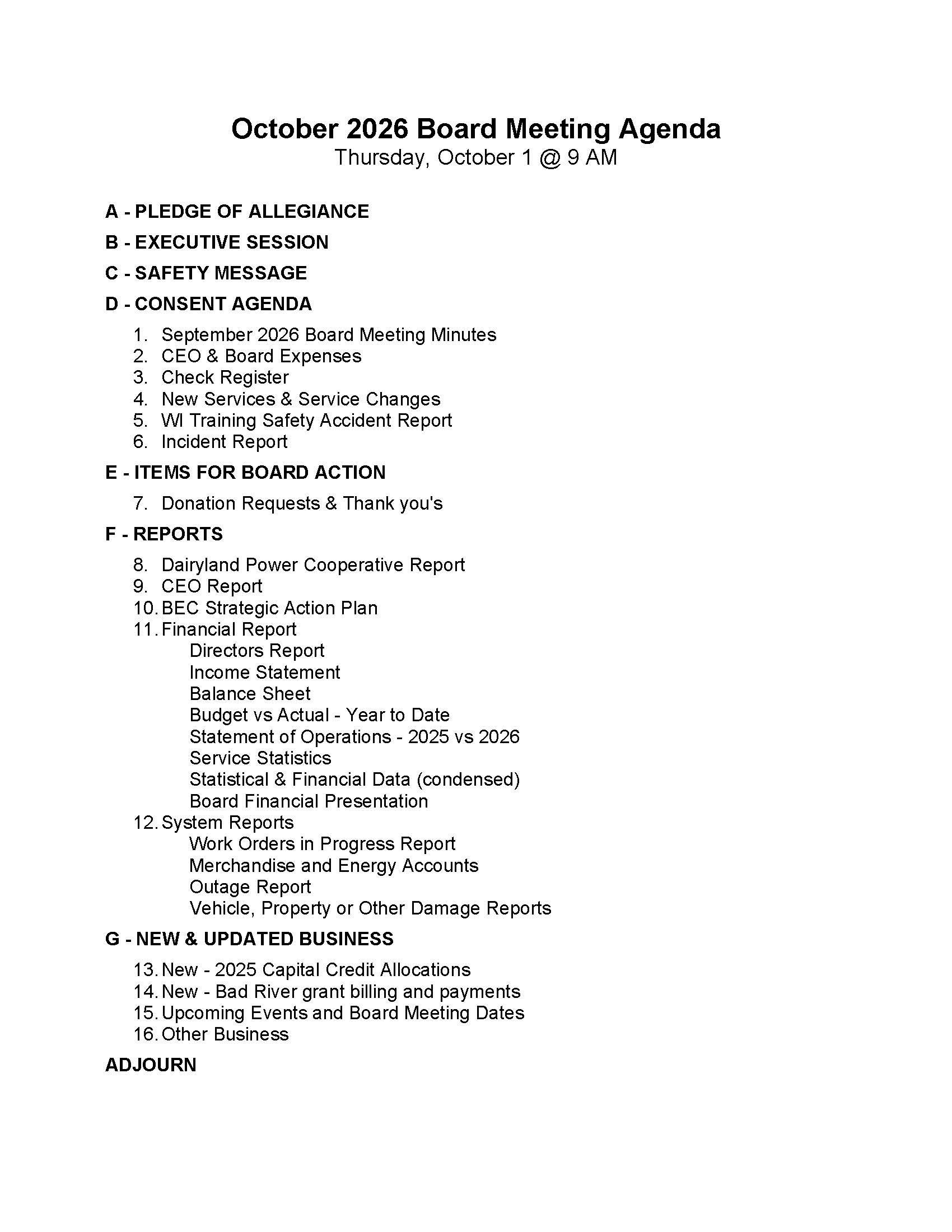 Agenda October 2026
